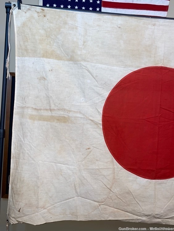 JAPANESE WWII LARGE MEATBALL HINOMARU FLAG WITH CORNER TIES 56" X 40" (RARE-img-9