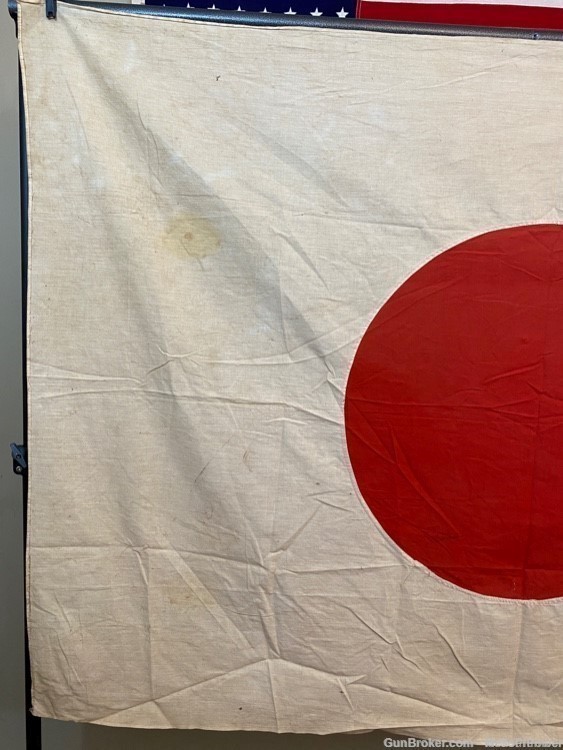 JAPANESE WWII LARGE MEATBALL HINOMARU FLAG WITH CORNER TIES 56" X 40" (RARE-img-6