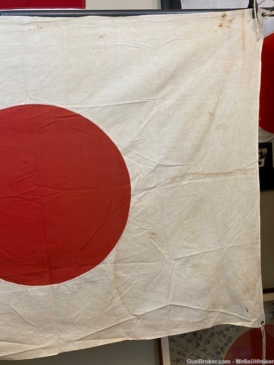 JAPANESE WWII LARGE MEATBALL HINOMARU FLAG WITH CORNER TIES 56" X 40" (RARE-img-7