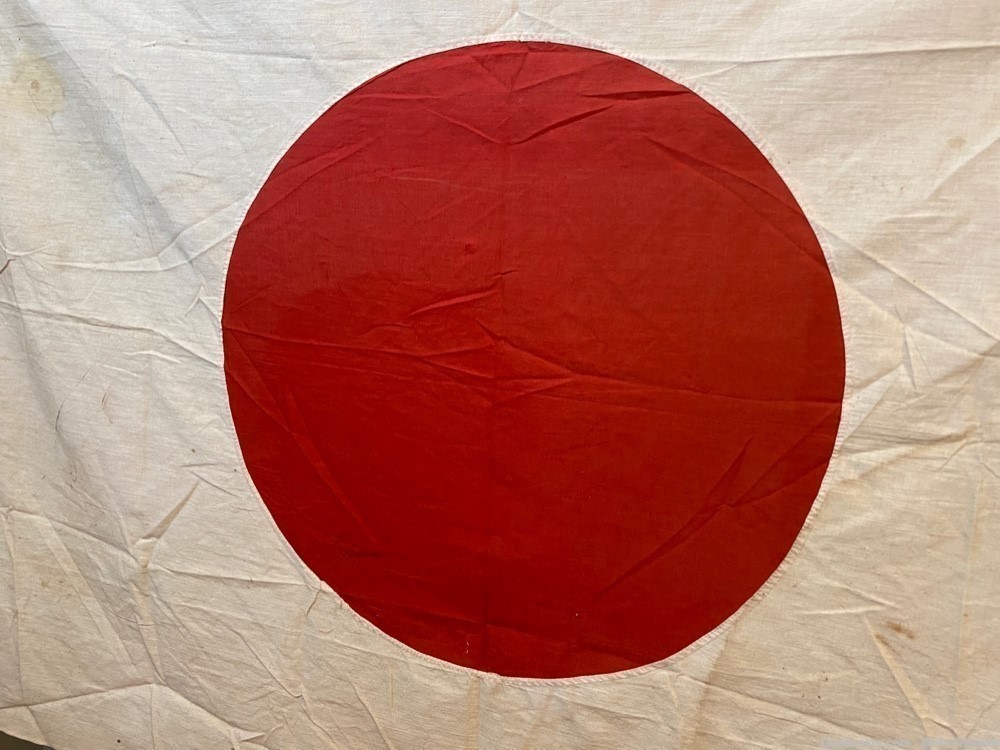 JAPANESE WWII LARGE MEATBALL HINOMARU FLAG WITH CORNER TIES 56" X 40" (RARE-img-2