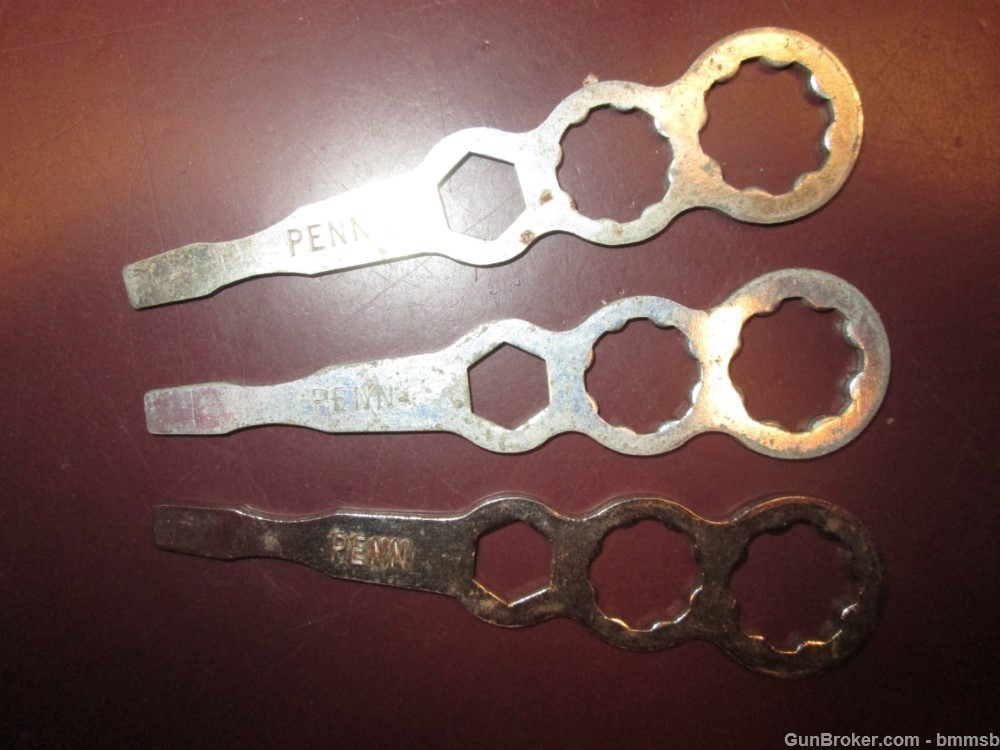 Three Vintage metal PENN Reel Wrenches, all Mkd-img-0
