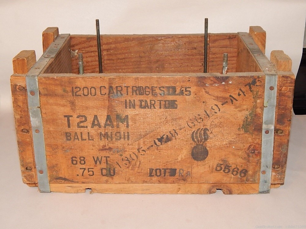 WWII Colt 1911A1 .45acp Ammunition Box Wood Crate Otis Cape Cod-img-0