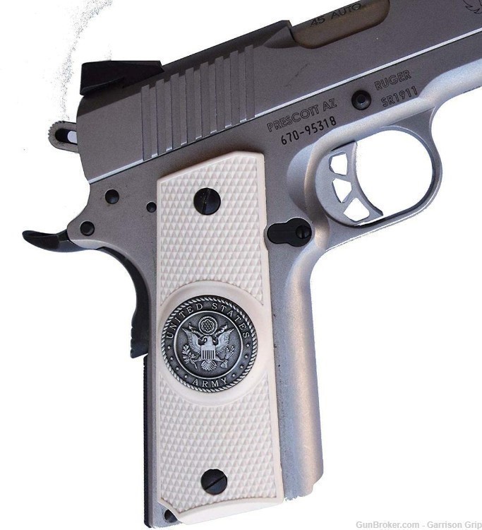 1911 Colt A1 Full Size and Clones Grips with US Army Pewter Medallion WHT-img-0