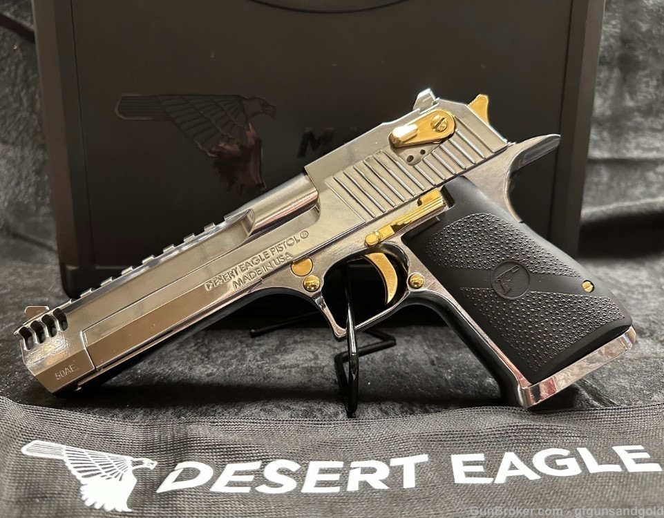 NEW CUSTOM 24KT GOLD/NICKEL PLATED MAGNUM RESEARCH DESERT EAGLE .50AE, 6IN.-img-5