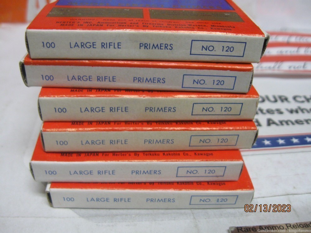 Scarce 600 pcs Large RIFLE Primers Part Herters Brick No.120; more LR avail-img-1