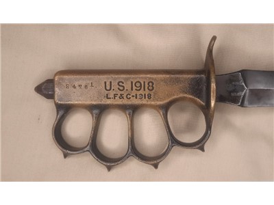 US WWI 1918 LF&C KNUCKLE TRENCH KNIFE WITH ORIGINAL LF&C 1918 SCABBARD I