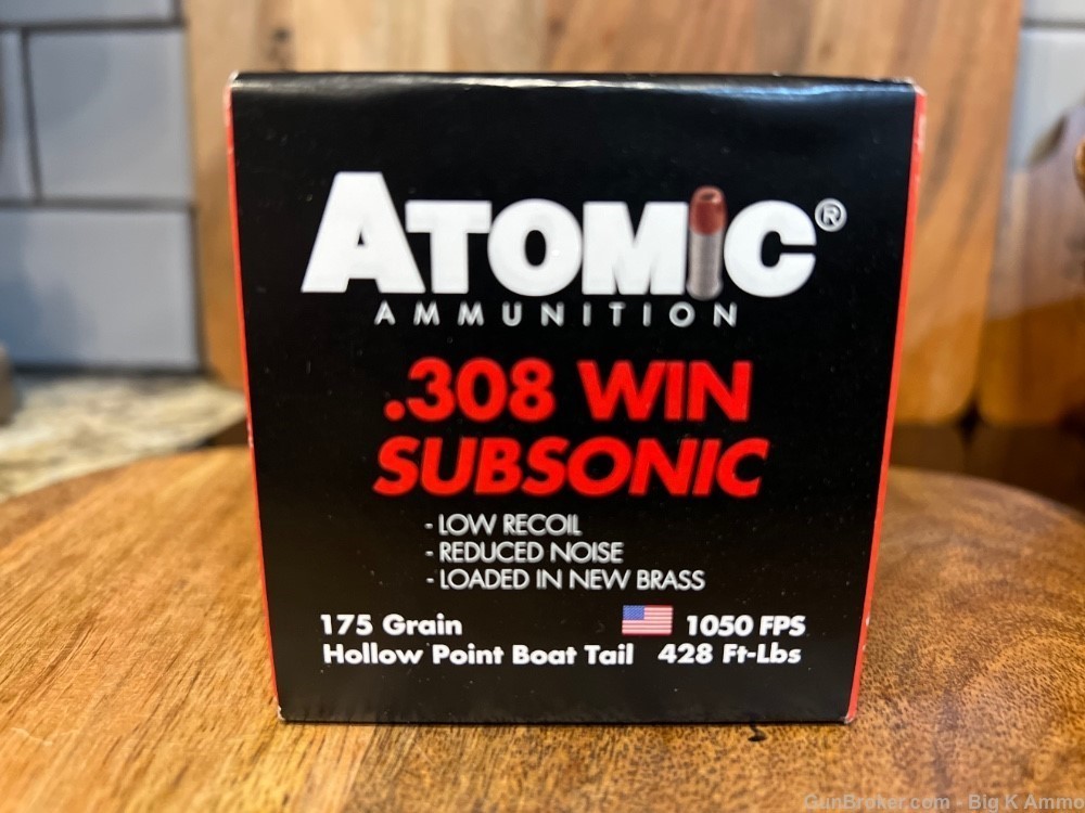 Atomic Ammo 308 win Subsonic 175 gr HPBT 50 Rounds low noise reduced recoil-img-1