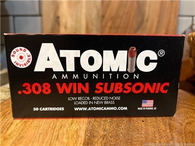 Atomic Ammo 308 win Subsonic 175 gr HPBT 50 Rounds low noise reduced recoil