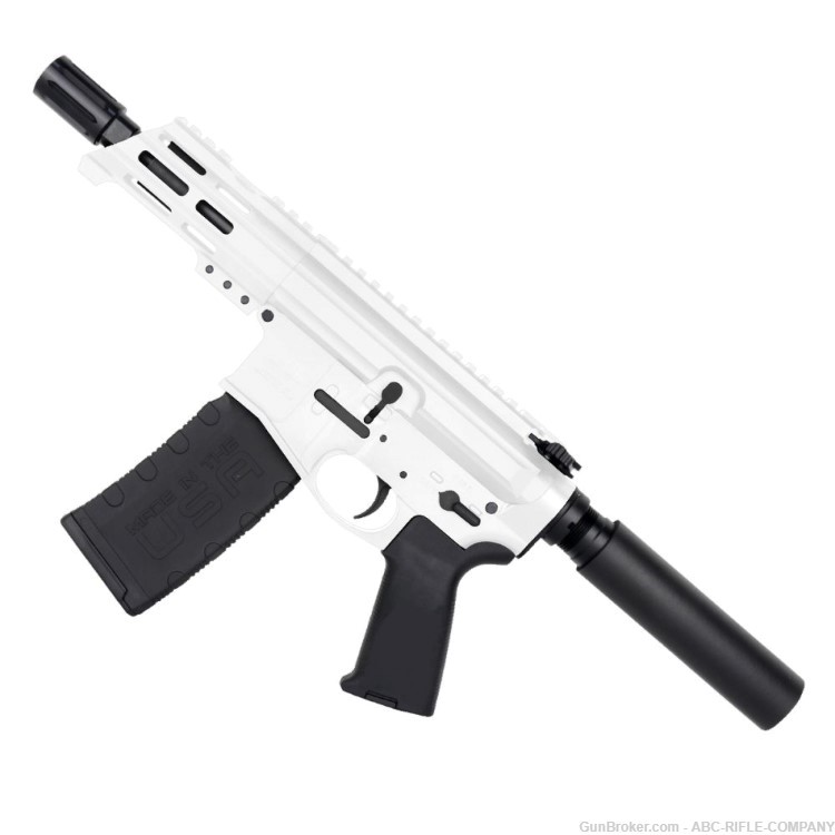 AR15 Micro .300 Pistol Billet Upper/ Lower 5" Barrel M-Lok Handguard-White-img-1