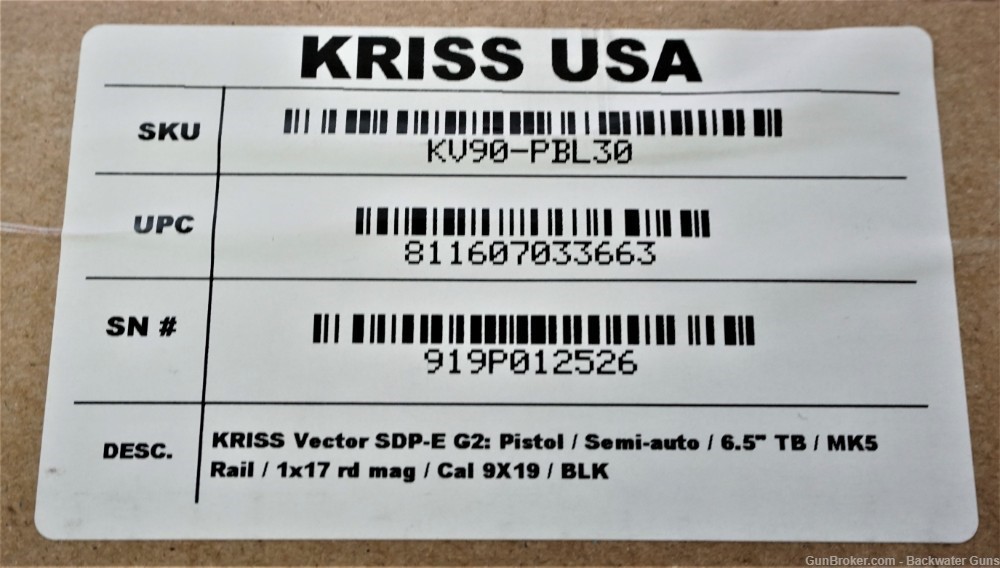 Factory New Kriss Vector SDP Enhanced 9mm Pistol in Black Finish No Reserve-img-7