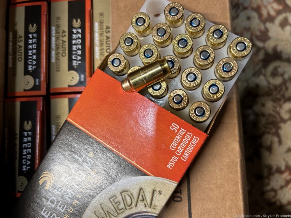 Case of 1000 rounds Federal Gold Medal Match GM45b Premium 45acp ammo -img-3