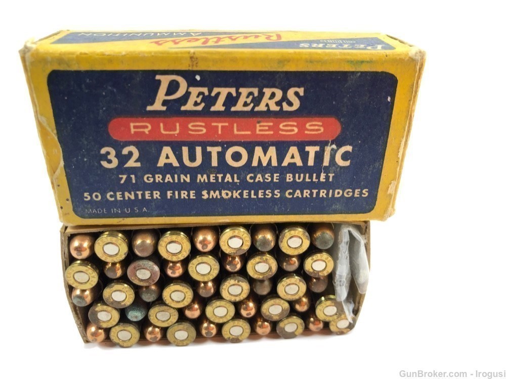 Peters .32 Automatic 71 Gr Metal Case Bullet Vintage Box 46 Rounds-img-0