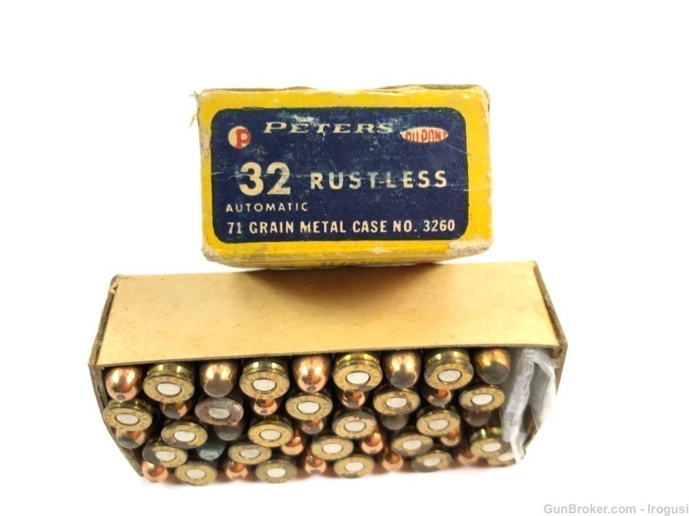 Peters .32 Automatic 71 Gr Metal Case Bullet Vintage Box 46 Rounds-img-3