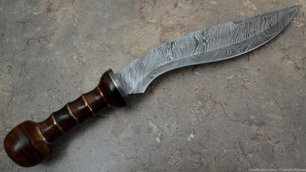 Custom Made Damascus Steel Hunting Kukri With Rose Wood Handle (BK 11)-img-5