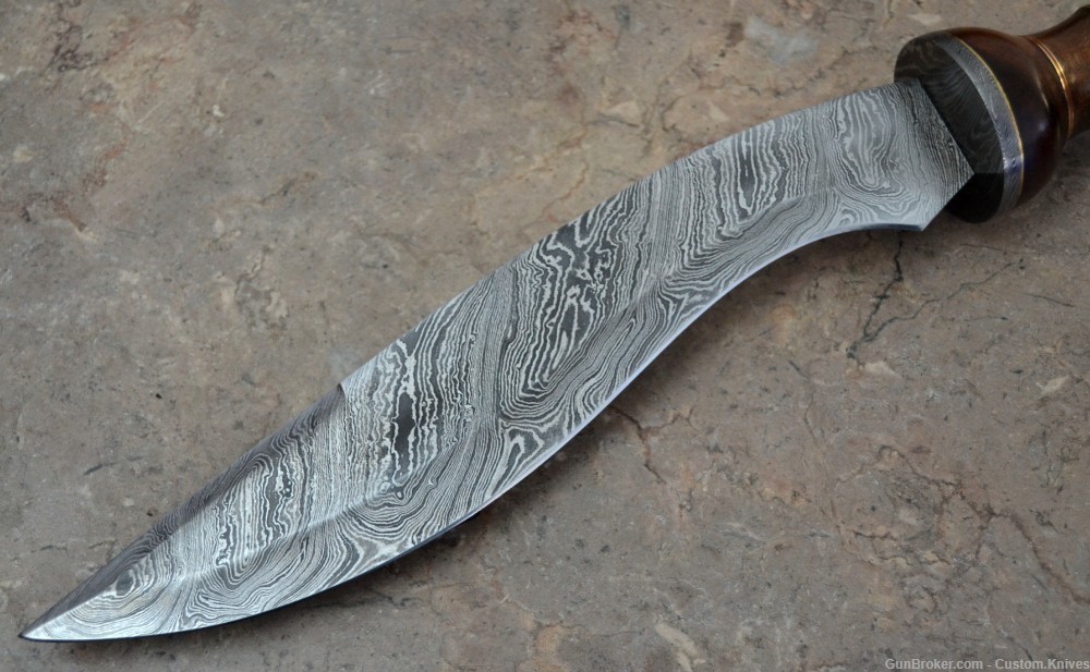Custom Made Damascus Steel Hunting Kukri With Rose Wood Handle (BK 11)-img-3