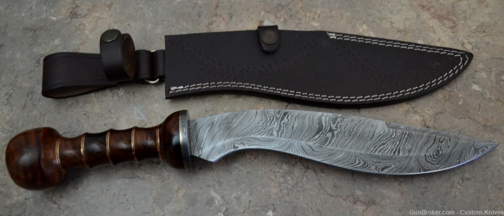 Custom Made Damascus Steel Hunting Kukri With Rose Wood Handle (BK 11)-img-0