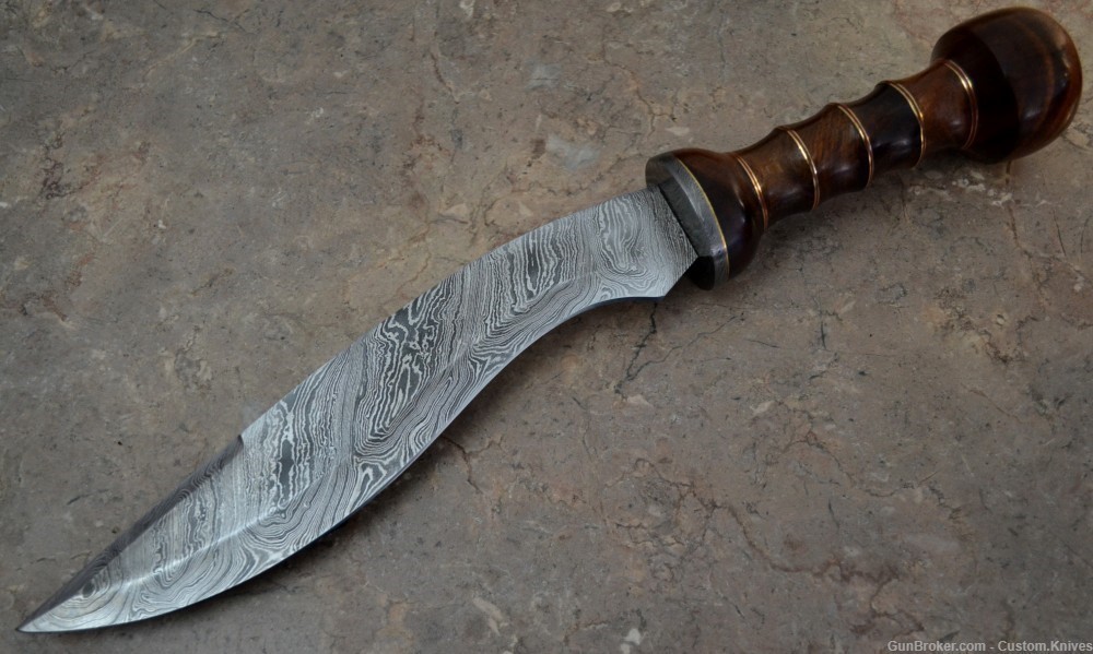 Custom Made Damascus Steel Hunting Kukri With Rose Wood Handle (BK 11)-img-1