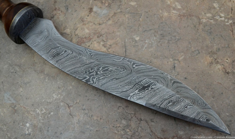 Custom Made Damascus Steel Hunting Kukri With Rose Wood Handle (BK 11)-img-4