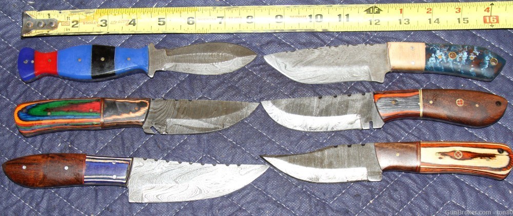 6 CUSTOM HAND MADE DAMASCUS KNIVES 8.5 INCH WITH LEATHER # 186-img-0