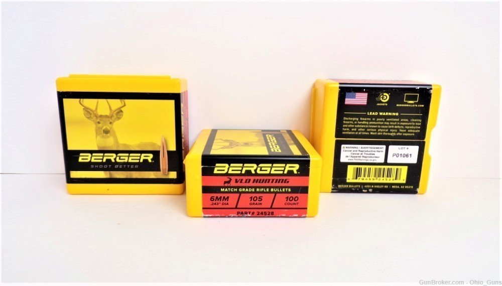 Berger Bullets VLD Hunting 6mm .243 105gr Very Low Drag Boat-Tail-img-0