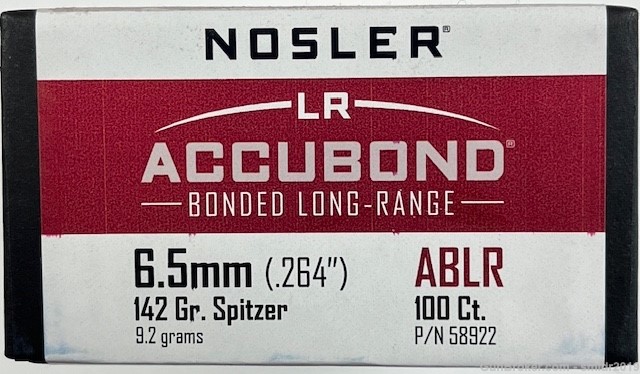Nosler Accubond Long Range 6.5mm(.264") 142gr P/N 58922 100 Count New!-img-0