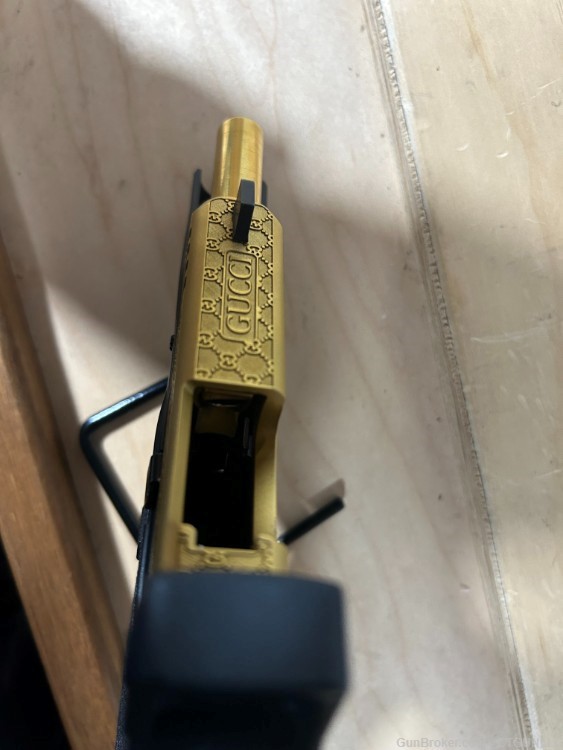 Glock 43x 9mm Custom Gucci Engraved and Gold Tin Coated -img-9