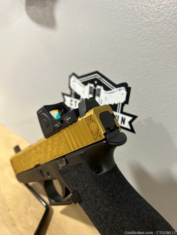 Glock 43x 9mm Custom Gucci Engraved and Gold Tin Coated -img-4