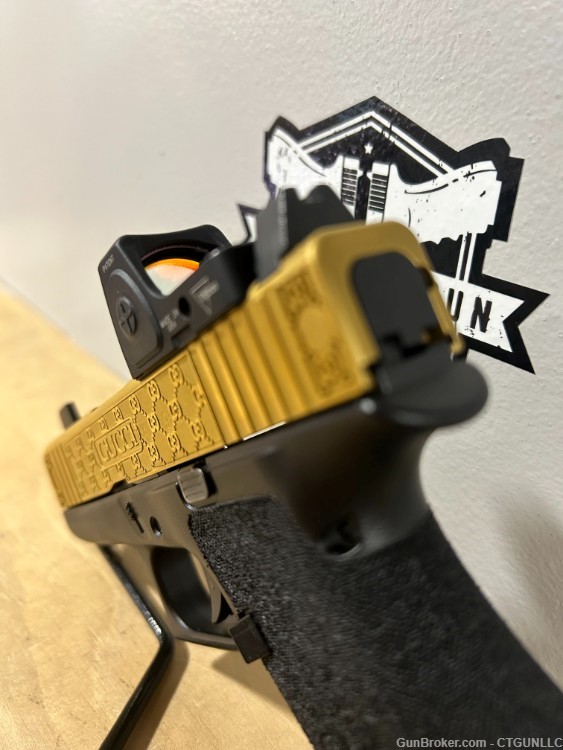 Glock 43x 9mm Custom Gucci Engraved and Gold Tin Coated -img-3