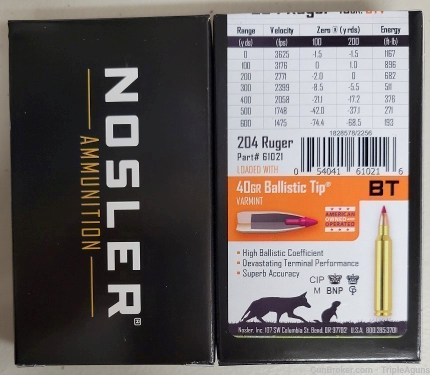 Nosler Ballistic Tip 204 Ruger 40gr BTV lot of 60rds 61021-img-1