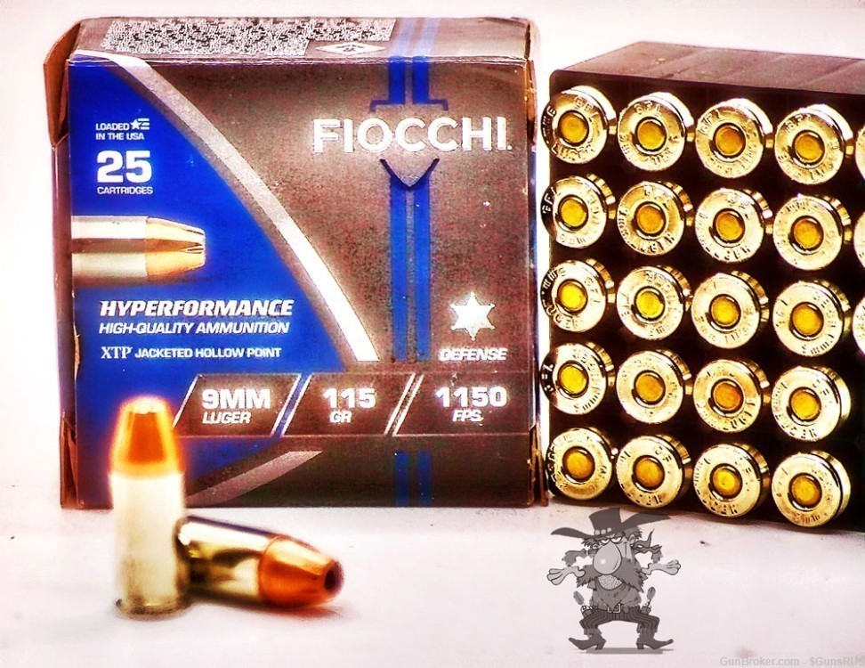 9 MM XTP FIOCCHI 9mm 115 Grain HYPERFORMANCE XTP Jacket Hollow Point 25 RDS-img-0