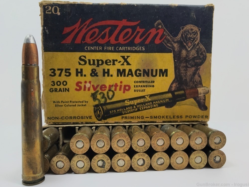 Western Super-X .375 H&H Mag GRIZZLY BEAR 300 Gr SILVERTIP Full Box 856-NP-img-0