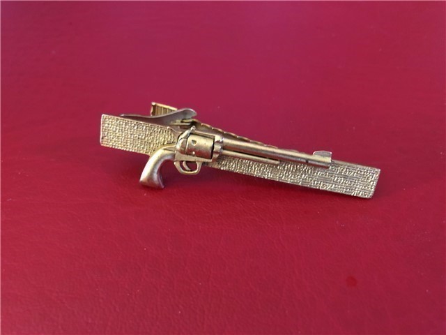 Vintage Brass Plated Revolver Tie Clasp-img-0
