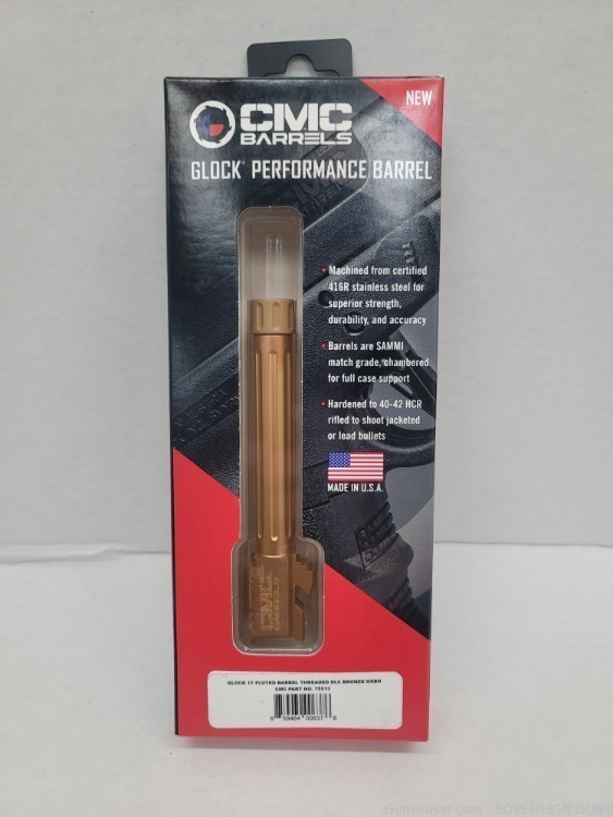 CMC Barrel for Glock 17 Fluted, Threaded w/Cap Bronze DLC Coated New-img-0