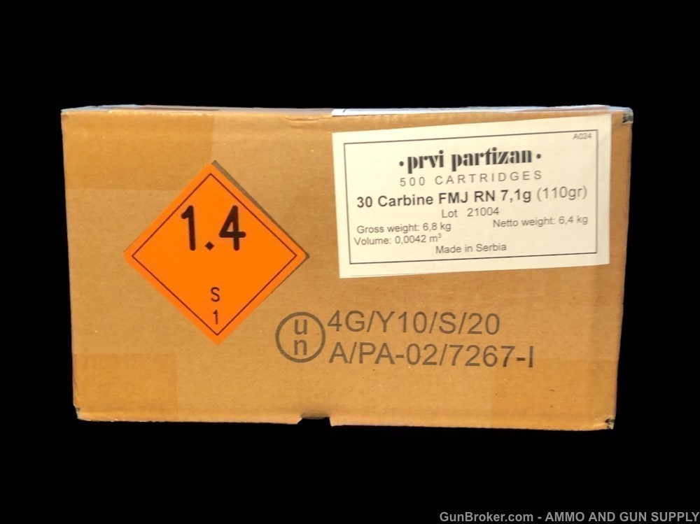 PRVI PARTIZAN PPU 30 CARBINE 110 GRAIN FMJ-RN - 500 RNDS -10 BX AMMUNITION-img-4