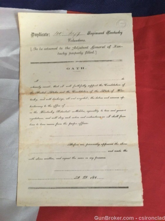 Civil War Union Army Oath of Loyalty form 40th Kty.-img-2
