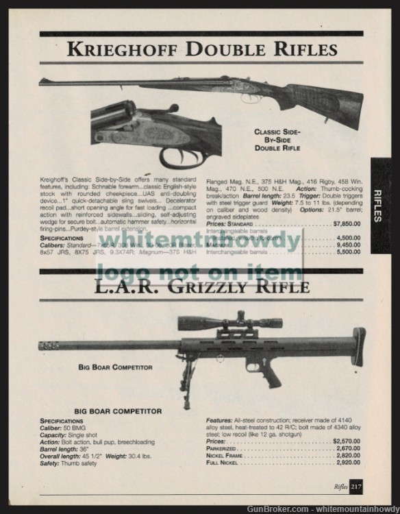 2001 L.A.R. GRIZZLY big Boar Competition KRIEGHOFF Side by Side Rifle AD-img-0
