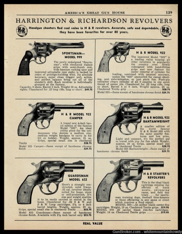 1955 Harrington & Richardson 999 Sportsman, 922, 932 Guardsman Revolver AD-img-0