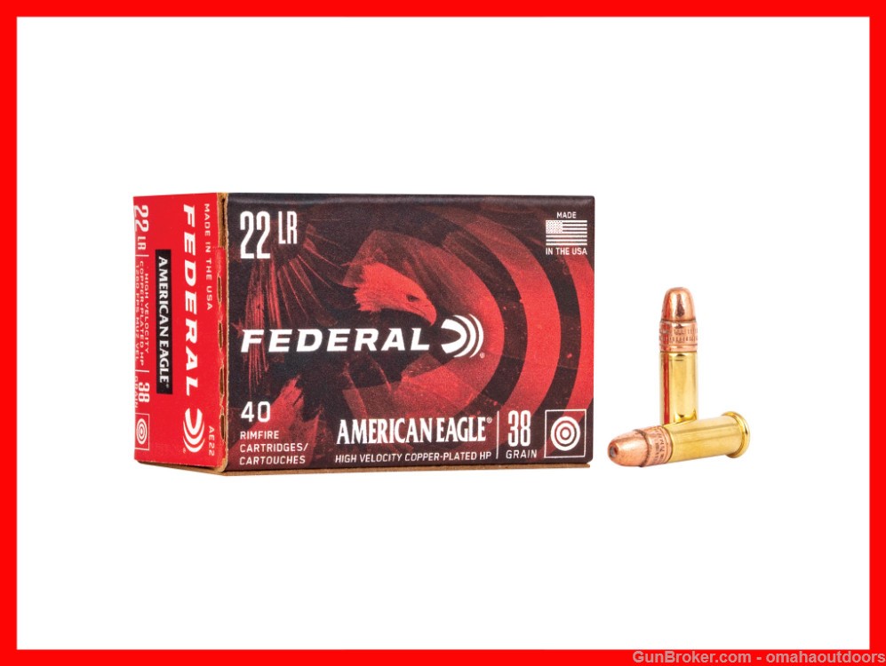 Federal American Eagle 22LR Ammo 38 Grain Lead HP 40 Rounds AE22-img-0