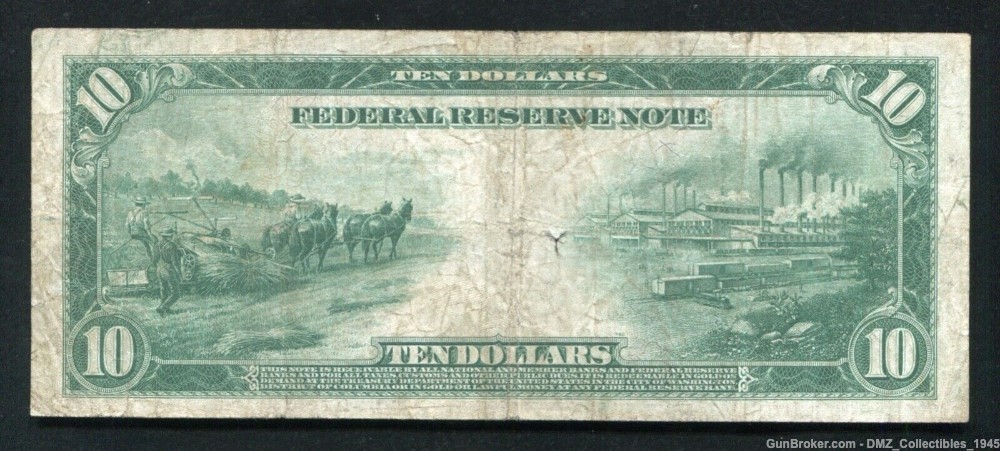 1914 $10 Federal Reserve Note Money Currency Andrew Jackson-img-1