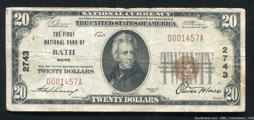 1929 US $20 National Currency Note Money w/ Andrew Jackson-img-0