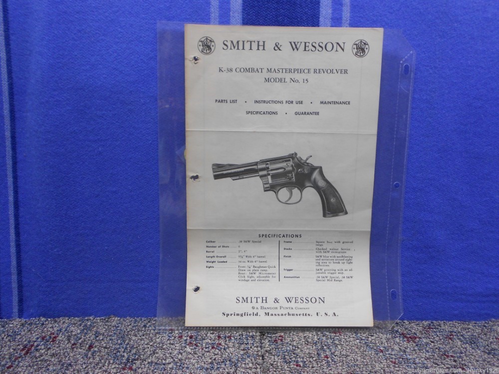 Original S&W Manual for K-38 Combat Masterpiece No. 15-img-0