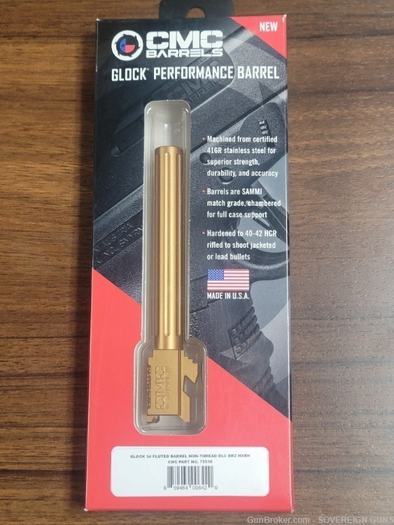 CMC Barrel for Glock 34 Fluted DLC Bronze Coating-img-0