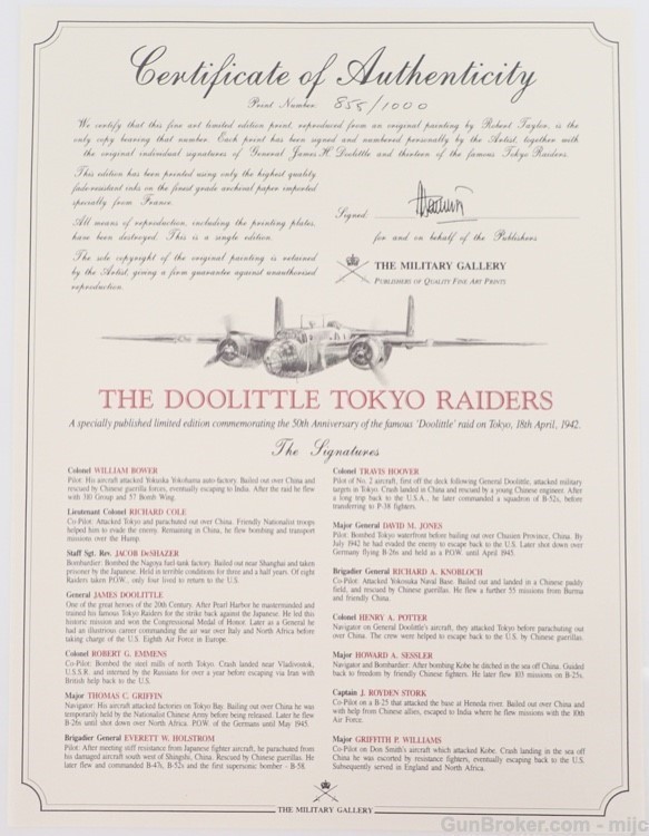 The Doolittle Tokyo Raiders B-25 by Robert Taylor Lithograph Print Ltd Ed -img-12