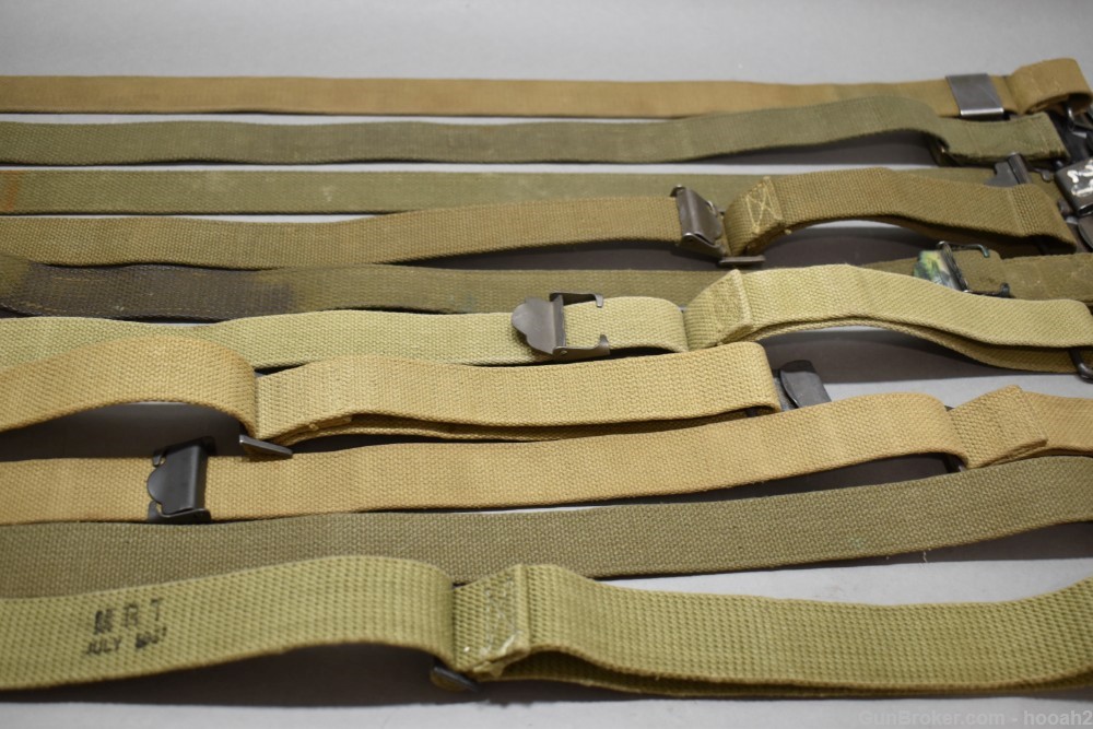 10 US M1 Garand Early Web Slings Some Dated MRT Narrow Keepers Flat Bands -img-8