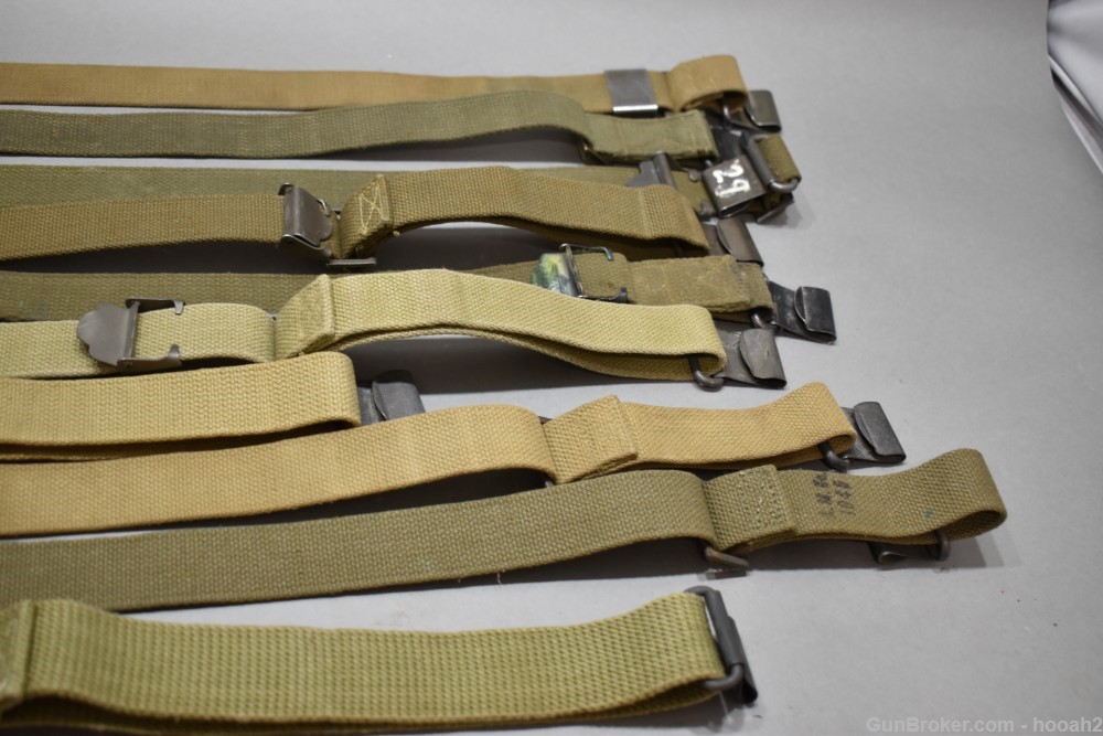 10 US M1 Garand Early Web Slings Some Dated MRT Narrow Keepers Flat Bands -img-9