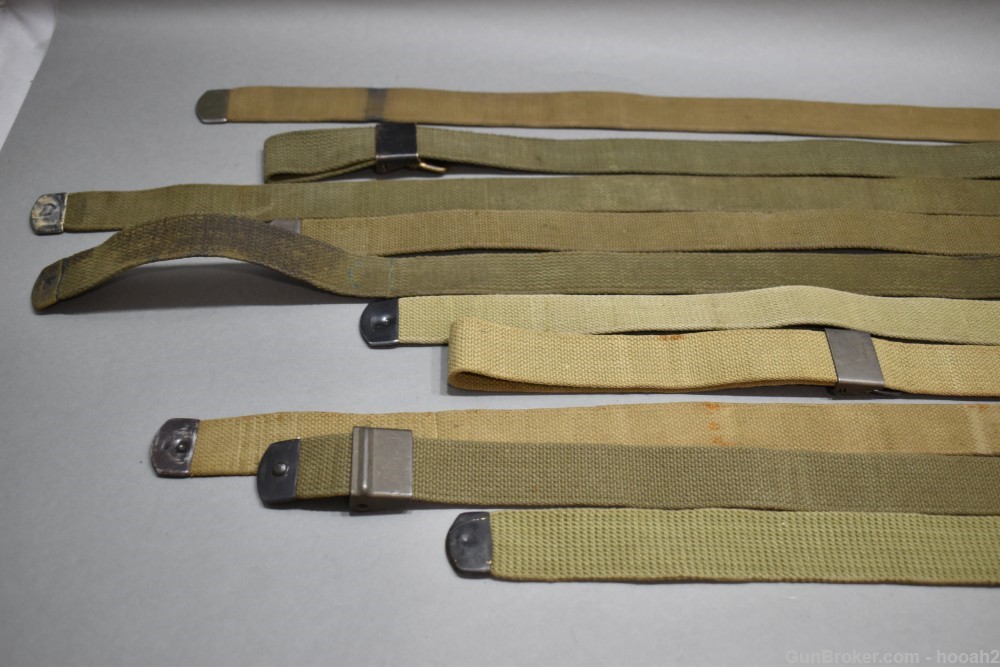 10 US M1 Garand Early Web Slings Some Dated MRT Narrow Keepers Flat Bands -img-1