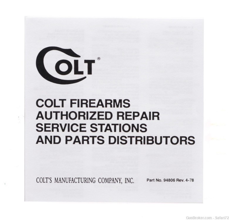 1978 Colt Firearms Authorized Repair Service Stations And Parts Distributor-img-0