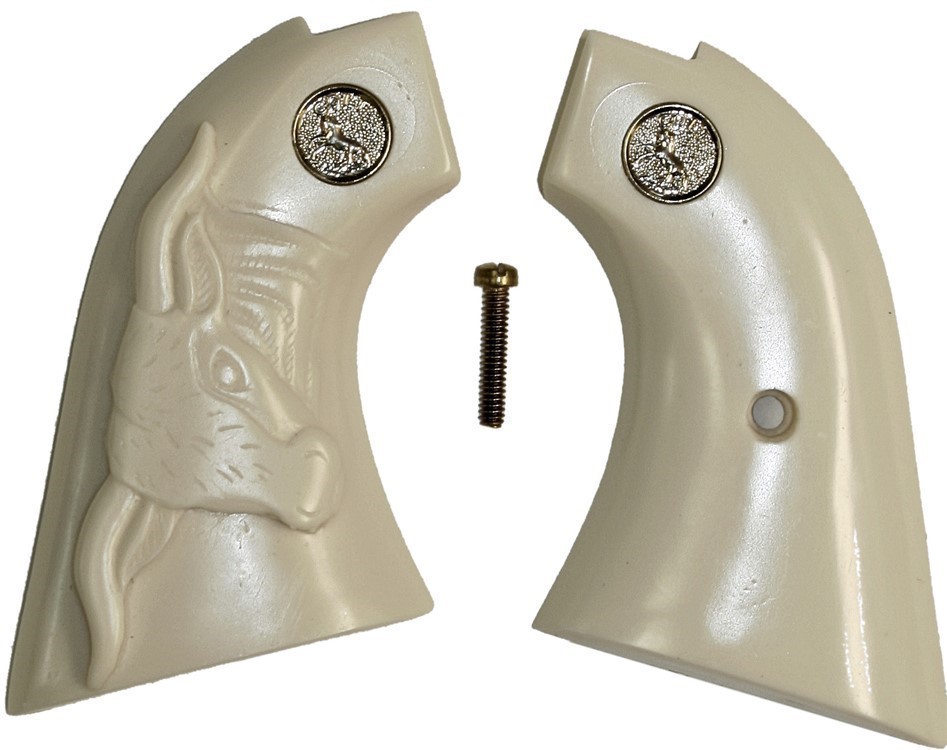 Colt Scout & Frontier Ivory-Like Grips With Steer & Medallions-img-0