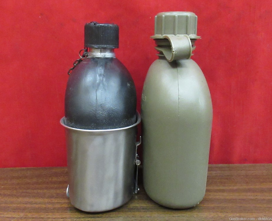 2 Cold War Canteens Metal Plastic Steel Can Military Surplus OD Green-img-1