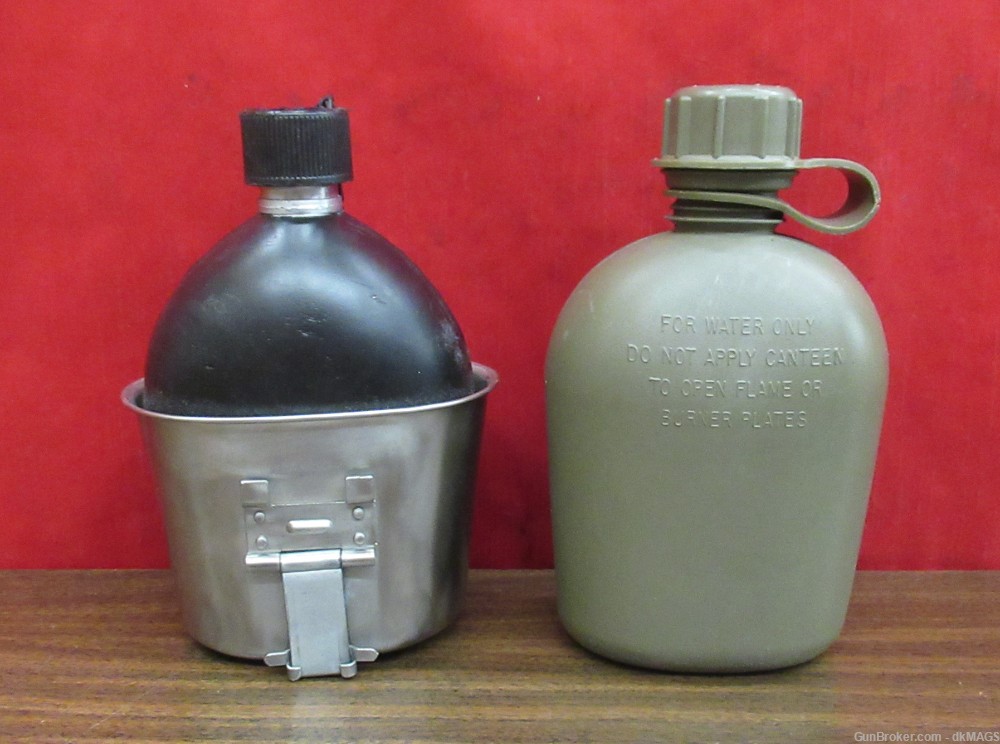 2 Cold War Canteens Metal Plastic Steel Can Military Surplus OD Green-img-0